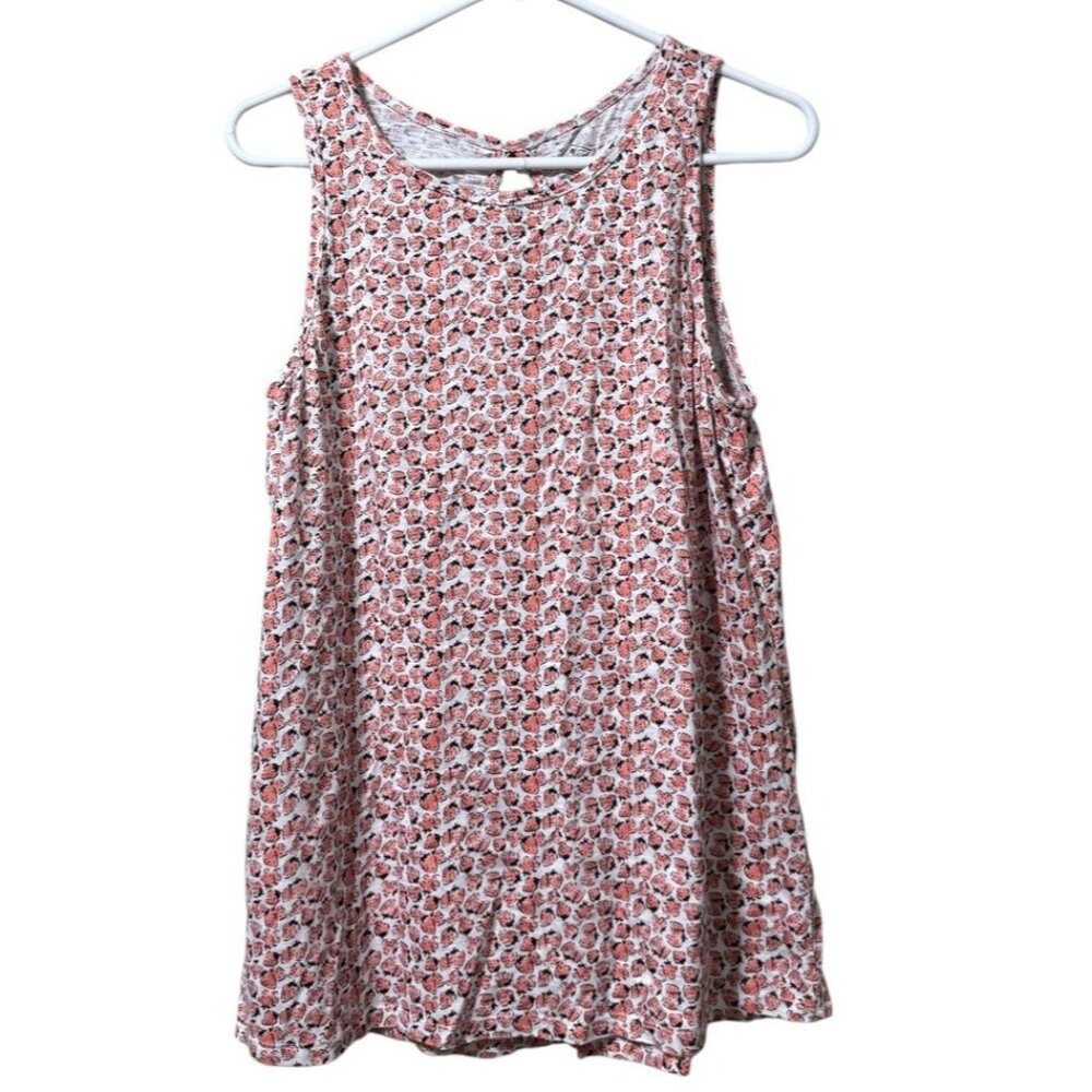 St. Johns Bay Size Medium Sleeveless Women Shirt Cotton Strawberry Keyhole